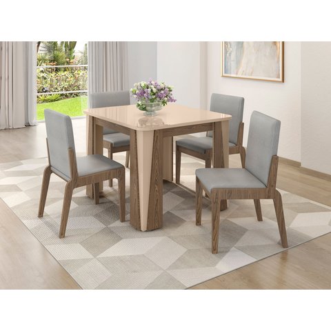 Conjunto de Mesa com 4 Cadeiras Opera Marrom/Carvalho/Fendi