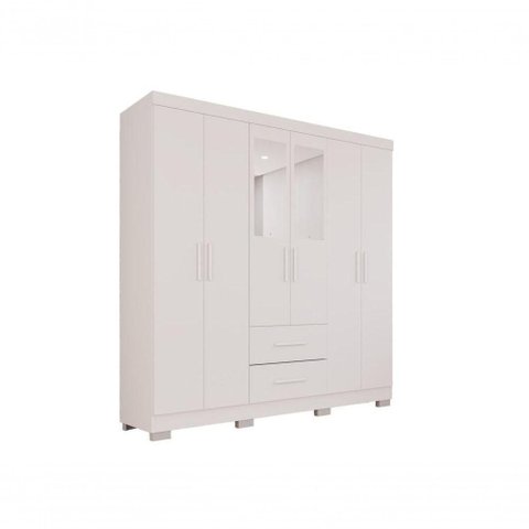 Guarda-roupa Casal 6 Portas 2 Gavetas com Espelho Estrela Premium Salleto Branco