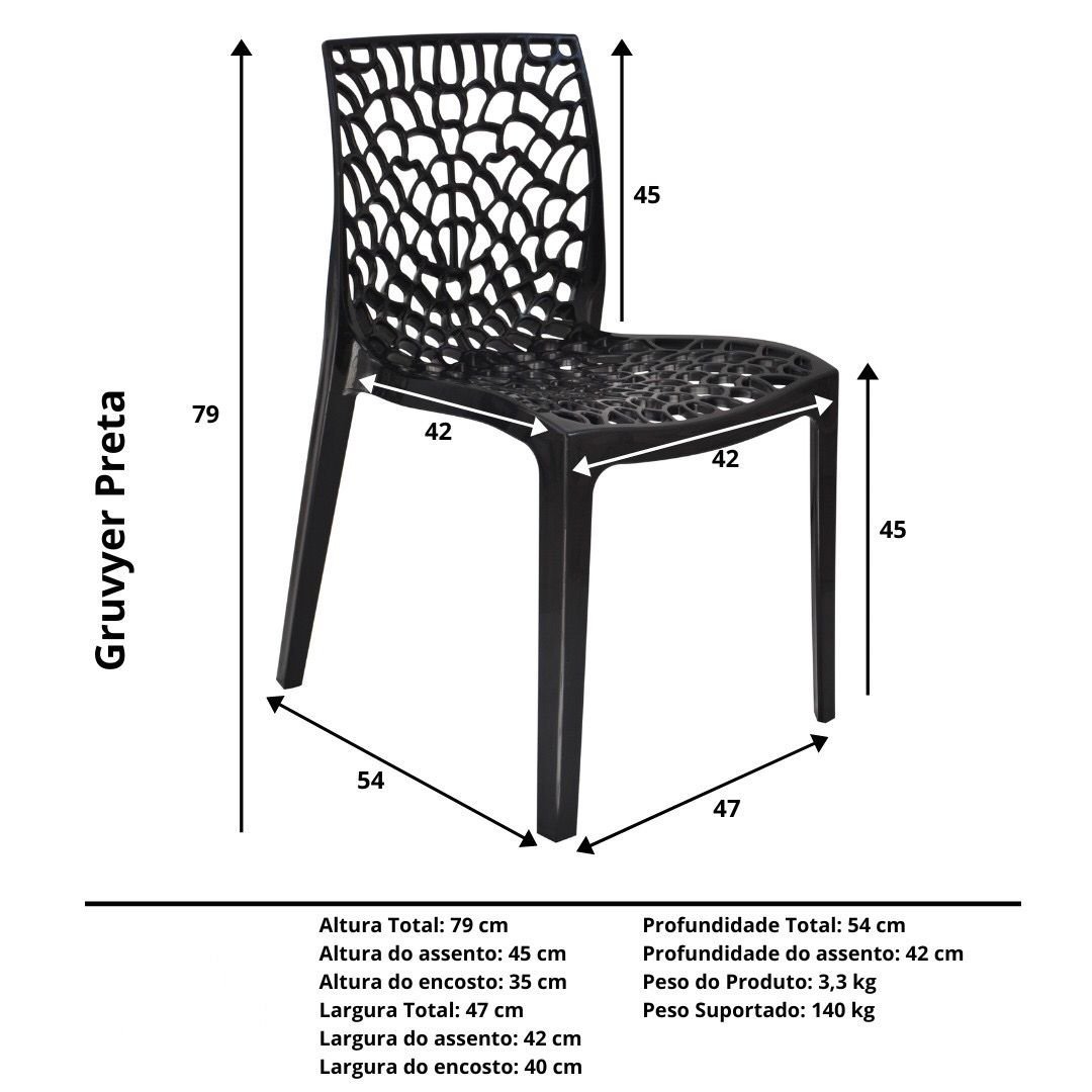 Cadeira Gruvyer Preta - kit com 4 - 4