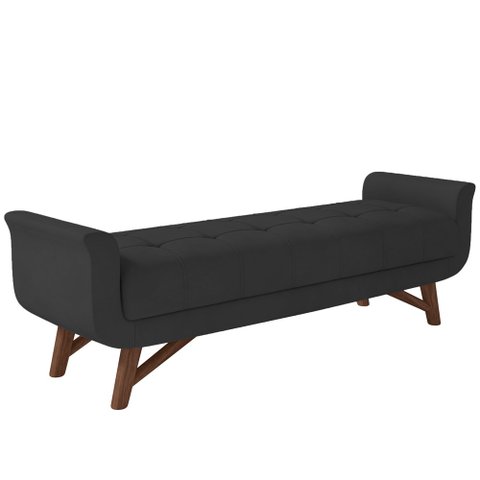Puff Recamier Decorativo com Pés em Madeira 195 Cm Itália P05 Veludo Preto - Lyam Lyam Decor