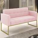 Ver imagem 2 de Sofá Namoradeira Base Industrial Dourado Ana Suede Rosa Bebê - Ibiza