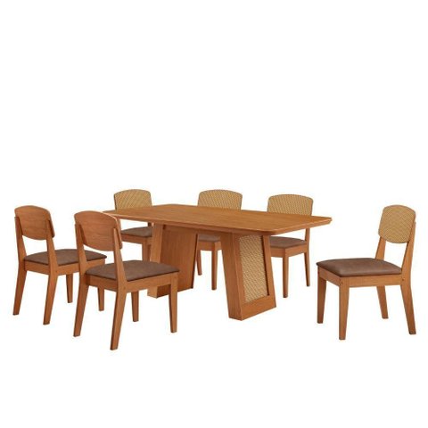 Mesa Carolina 180 Tampo MDF 6 Cadeiras Moderna Mobilia Tork