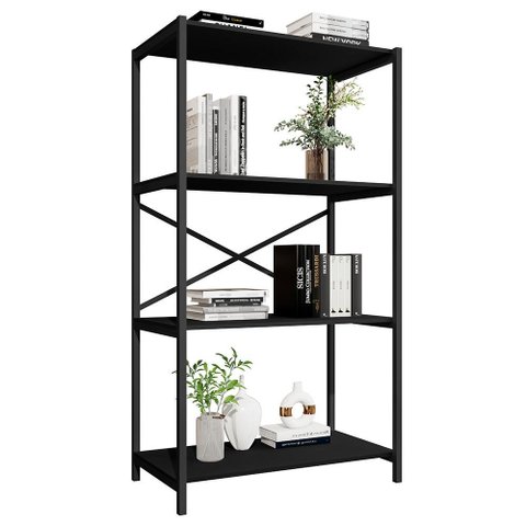 Estante Livreiro Steel 90cm Estilo Industrial com Pés em Aço Preto/preto