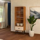 Ver imagem 1 de Cristaleira para Sala de Jantar 155CMX54CM 2 Portas Vidro 1 Gaveta Pês Retrô Palma Marrom Off White