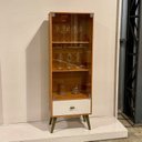 Ver imagem 5 de Cristaleira para Sala de Jantar 155CMX54CM 2 Portas Vidro 1 Gaveta Pês Retrô Palma Marrom Off White
