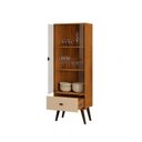 Ver imagem 3 de Cristaleira para Sala de Jantar 155CMX54CM 2 Portas Vidro 1 Gaveta Pês Retrô Palma Marrom Off White