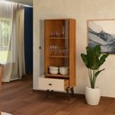 Ver imagem 6 de Cristaleira para Sala de Jantar 155CMX54CM 2 Portas Vidro 1 Gaveta Pês Retrô Palma Marrom Off White