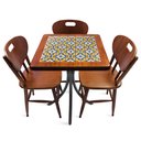Ver imagem 1 de Conjunto Mesa Madeira Azulejo 60x60cm - Bistrô Fixa 78cm + 3 Cadeiras 43 - Natural - Anos Dourados