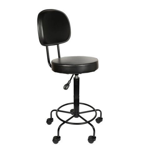 Cadeira Mocho Alto Preta Estética Giratória Maca com Encosto Altura Maxima 79cm