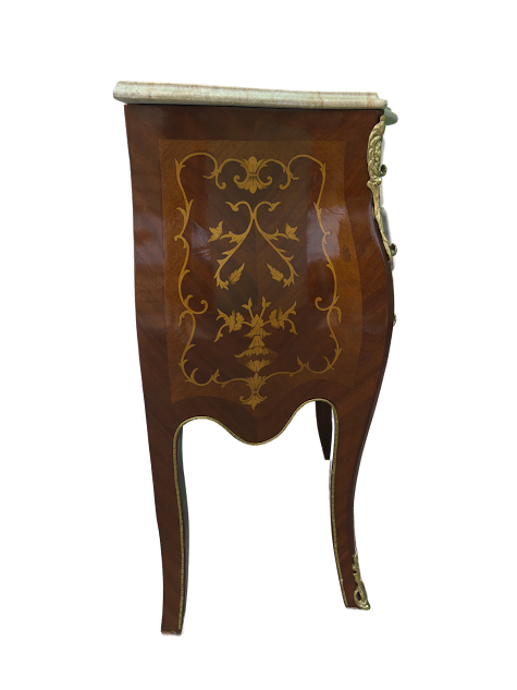 Ver imagem 3 de Cômoda Bombê 3 Gavetas com Marchetaria e Tampo de Mármore com Detalhes em Bronze