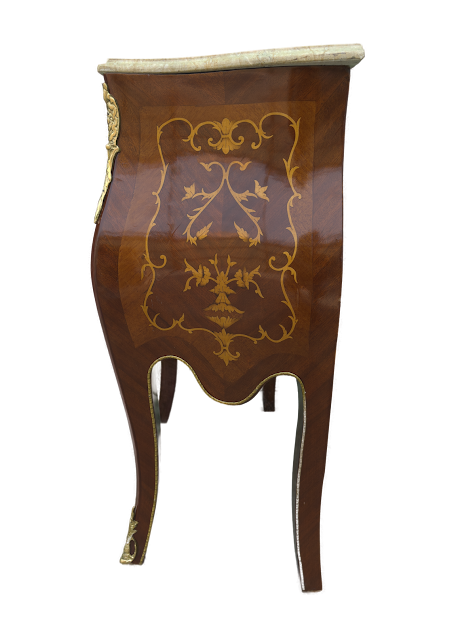 Cômoda Bombê 3 Gavetas com Marchetaria e Tampo de Mármore com Detalhes em Bronze - 2