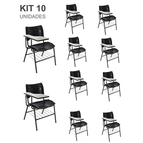 Kit 10 Cadeiras Escolar Preta com Porta Livros - Mastcmol