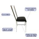 Ver imagem 2 de Kit 3 Cadeiras de Cozinha com Reforço Cromada Encosto Grade Assento Preto - Poltronas do Sul