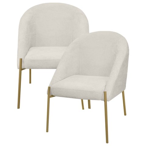 Kit 2 Banqueta Poltrona Lua Pé Metal Bouclê Ideal para Sala Penteadeira ou Salão:bege Claro