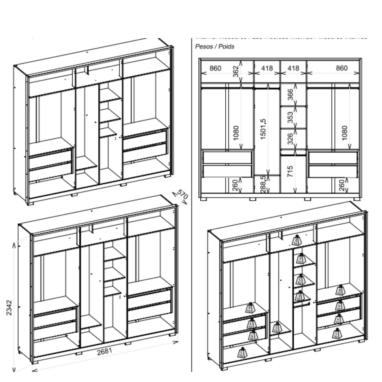 Guarda Roupa Casal Espelho 6 Portas 4 Gavetas com Puxador de