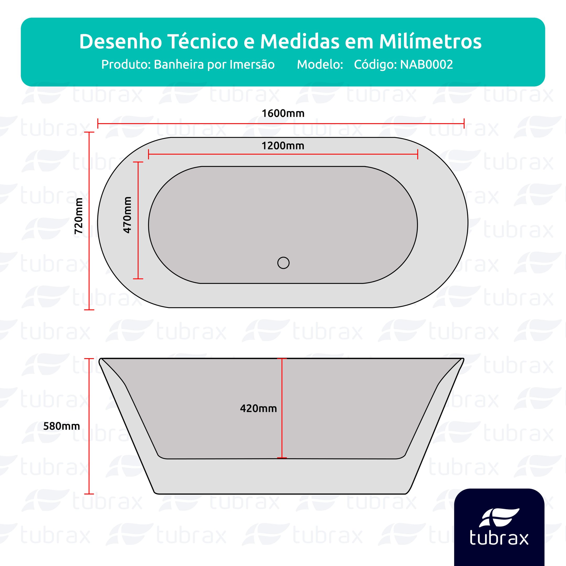 Banheira de Imersão Freestanding Acrílico Modelo Capri Tubrax - Nab0002 - 5