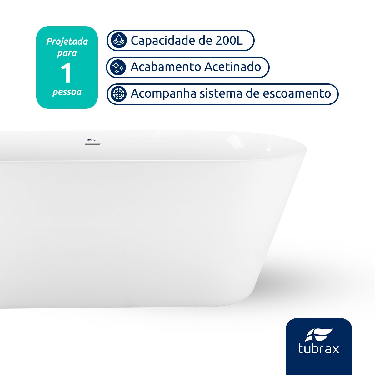 Banheira de Imersão Freestanding Acrílico Modelo Capri Tubrax - Nab0002 - 3