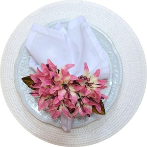 Kit 4 Porta Guardanapos Celebration Flor Lírios da Charlo Branco Off White Rosa