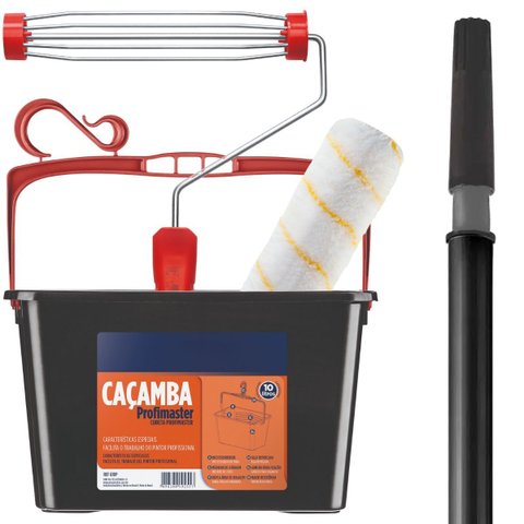Bandeja para Pintura 10l com Alça + Suporte Garfo + Rolo de Pintura 23cm 10mm + Cabo Extensor 1,28m