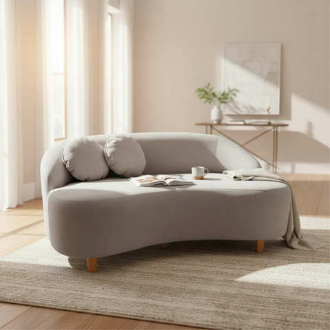 Namoradeira Sofá Feijão Cancún 130cm Orgânica Bouclé Cinza Claro