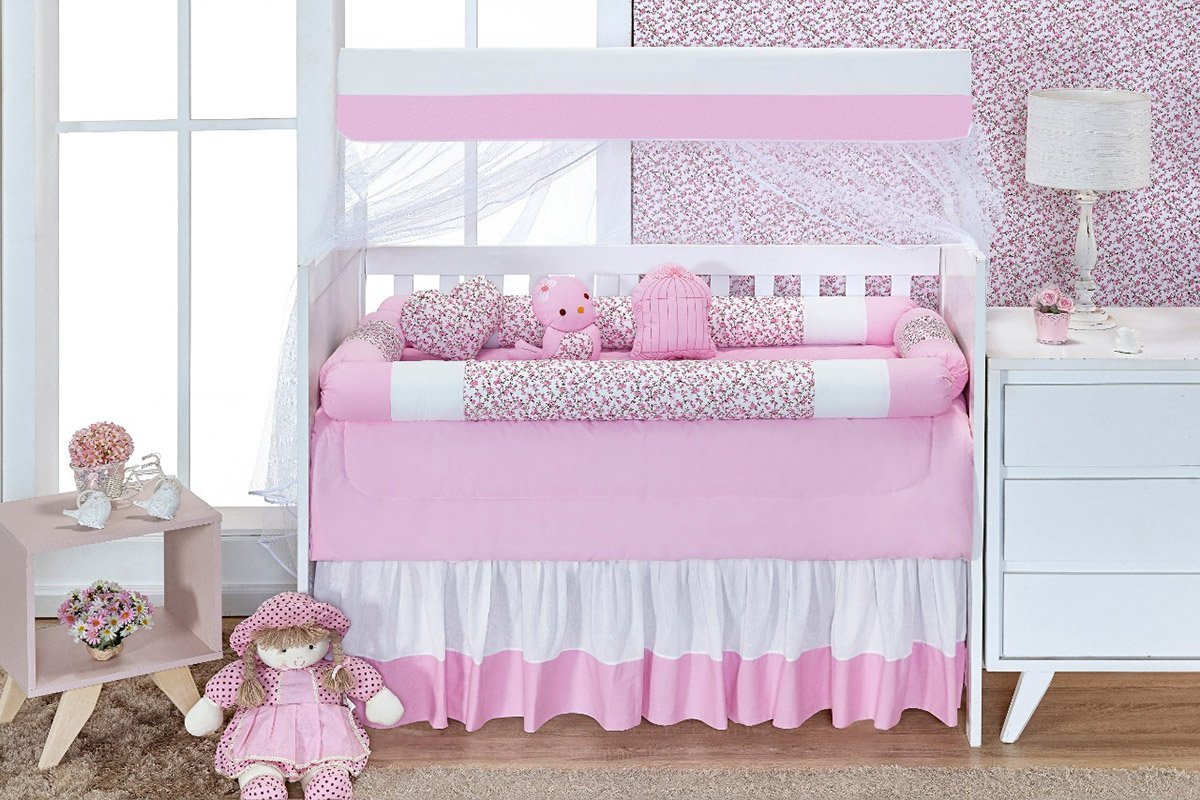 Kit Berço 12 Pçs - Baby Rolo 100%- Jardim Encantado Rosa Balu Baby ...