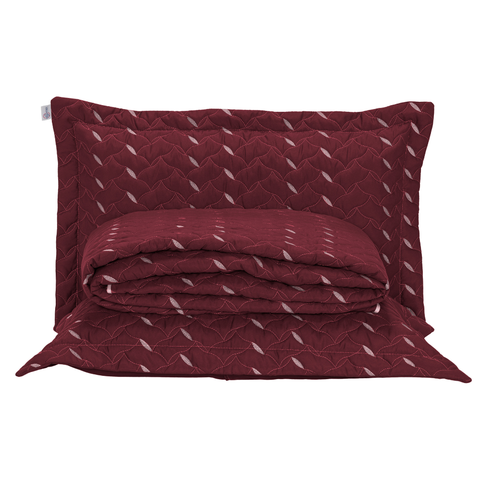 Kit 3 Pçs Cobre Leito Casal Padrão Heitor Hipercal 400 Fios Bordado: Vermelho Marsala