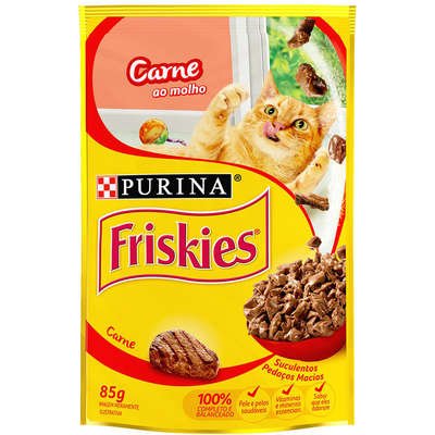Ração Úmida Nestlé Purina Friskies para Gatos Adultos Sabor Carne 85gr Caixa c/ 15 Un.