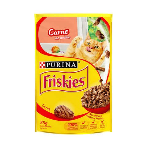Ração Úmida Nestlé Purina Friskies para Gatos Adultos Sabor Carne 85gr Caixa c/ 15 Un.