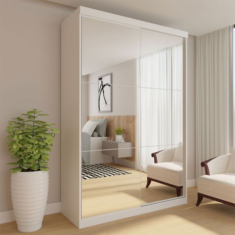 Guarda-roupa Solteiro 2 Portas de Correr 2 Gavetas e 6 Espelhos Salvador Top - Branco