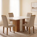 Ver imagem 1 de Sala de Jantar Mesa 120cm 4 Cadeiras Doha Marrom/Freijó/Off