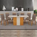 Ver imagem 1 de Sala de Jantar Mesa 160cm 6 Cadeiras Doha Marrom/Freijó/Off