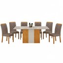 Ver imagem 2 de Sala de Jantar Mesa 160cm 6 Cadeiras Doha Marrom/Freijó/Off