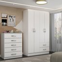Ver imagem 1 de Guarda-roupa Solteiro Lucy 4 Portas 2 Gavetas com Cômoda 5 Gavetas Branco - Panorama Móveis