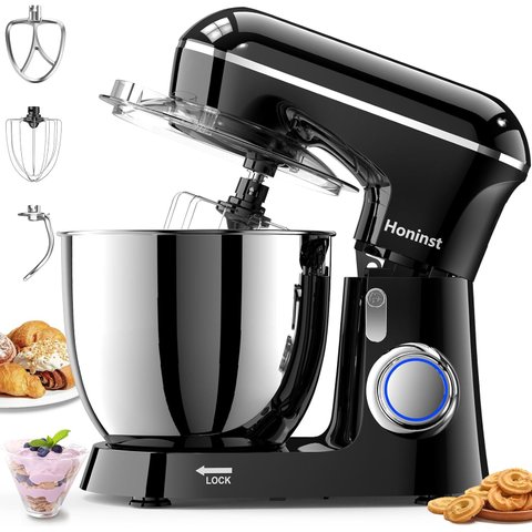 Honinst Stand Mixer 3 em 1, 10 Velocidades, 6.5qt, 660w, Preto