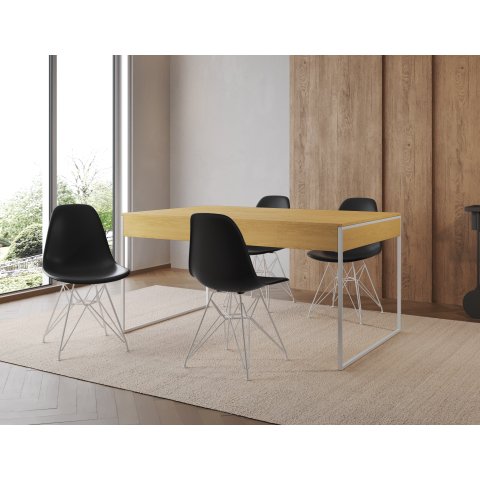 Filadelfia 120x75 Ferro Branco Tampo Canela Cadeira Ferro Branco Assento Preto