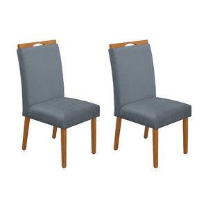 Kit 2 Cadeiras de Jantar Madeira Maciça Cerejeira Premium Heloísa Veludo Cinza