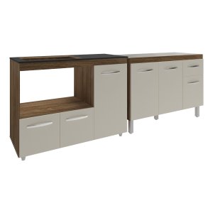 Gabinete Cozinha Armário Balcão de Pia 120 Cm Aline e Balcão para Fogão Cooktop 4 Bocas e Forno Alan