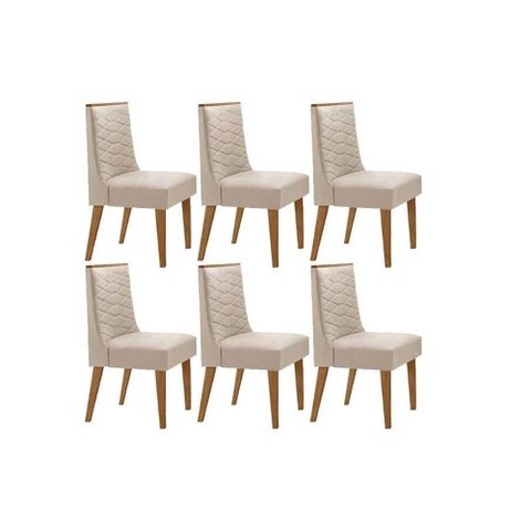 Kit 6 Cadeiras Sala Jantar Dafne 6 Un Madeira Capuccino/suede Creme - Rufato