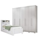 Ver imagem 1 de Cama Solteiro com Gavetas Invicta com Guarda Roupa Master 8 Portas 4 Gavetas com Pés Branco Brilho -