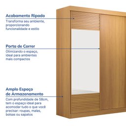 Guarda-Roupa Solteiro 2 Portas 1 Porta com Espelho Samambaia CabeCasa MadeiraMadeira - 4