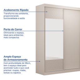 Guarda-Roupa Solteiro 2 Portas 1 Porta com Espelho Samambaia CabeCasa MadeiraMadeira - 4
