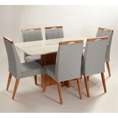 Mesa de jantar + 6 cadeiras Paris tampo 160cm Olivaceus
