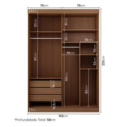 Guarda-Roupa Solteiro 2 Portas 1 Porta com Espelho Samambaia CabeCasa MadeiraMadeira - 3