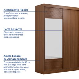 Guarda-Roupa Solteiro 2 Portas 1 Porta com Espelho Samambaia CabeCasa MadeiraMadeira - 4