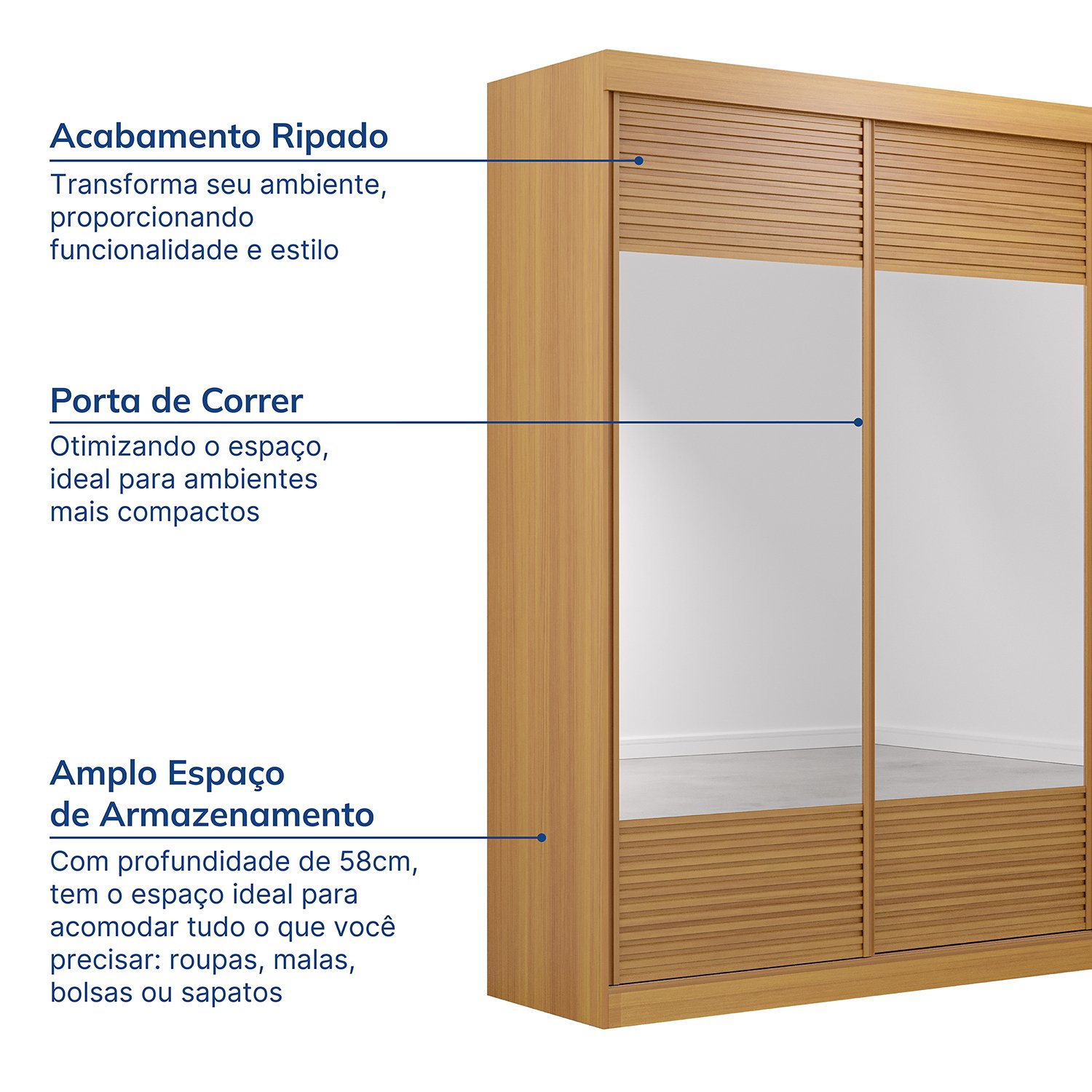 Guarda-Roupa Solteiro 2 Portas com Espelho Samambaia CabeCasa MadeiraMadeira - 4