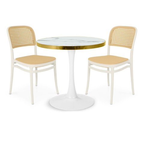 Conjunto Mesa de Jantar Redonda Majestic 70cm Branca com 2 Cadeiras Roma - Branco