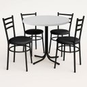 Ver imagem 1 de Mesa de Jantar Redonda 80cm Branca com 4 Cadeiras Estofada Preta