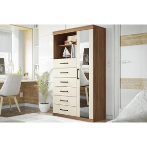 Cômoda Casal Marabá 1.6 C/ 1 Porta 2 Nichos e 6 Gavetas C/ Espelho Jatoba/areia - Santos Andirá