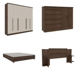 Quarto Casal Completo Guarda Roupa 6 Portas com Cômoda Cama e Cabeceira Tcil Móveis - 3