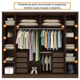 Quarto Casal Completo Guarda Roupa 6 Portas com Cômoda Cama e Cabeceira Tcil Móveis - 10